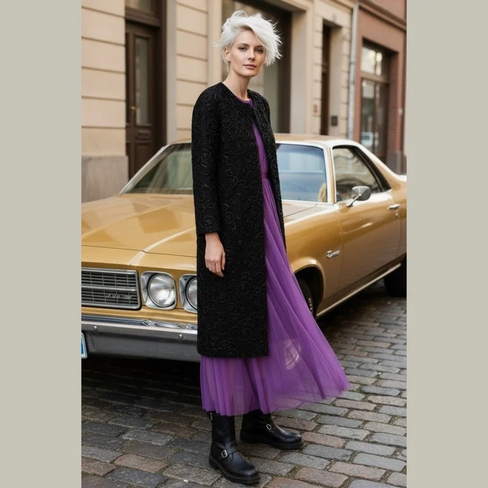 Vintage Nancy Heller Bergdorf Goodman‎ Beaded Evening Jacket Black Squiggle Coat